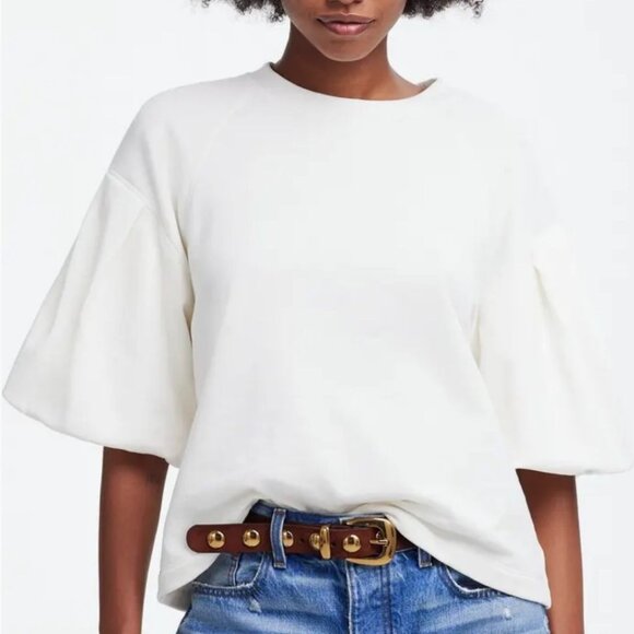 NWT Madewell White Puff Sleeve Sweatshirt - Size: Medium - Picture 1 of 8